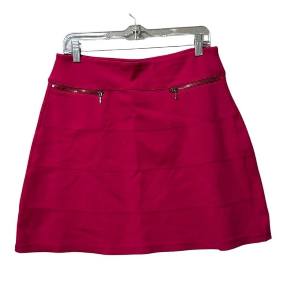 Athleta Strata Ponte Mini Skirt Women Size Medium Pink Tiered Zipper Pockets